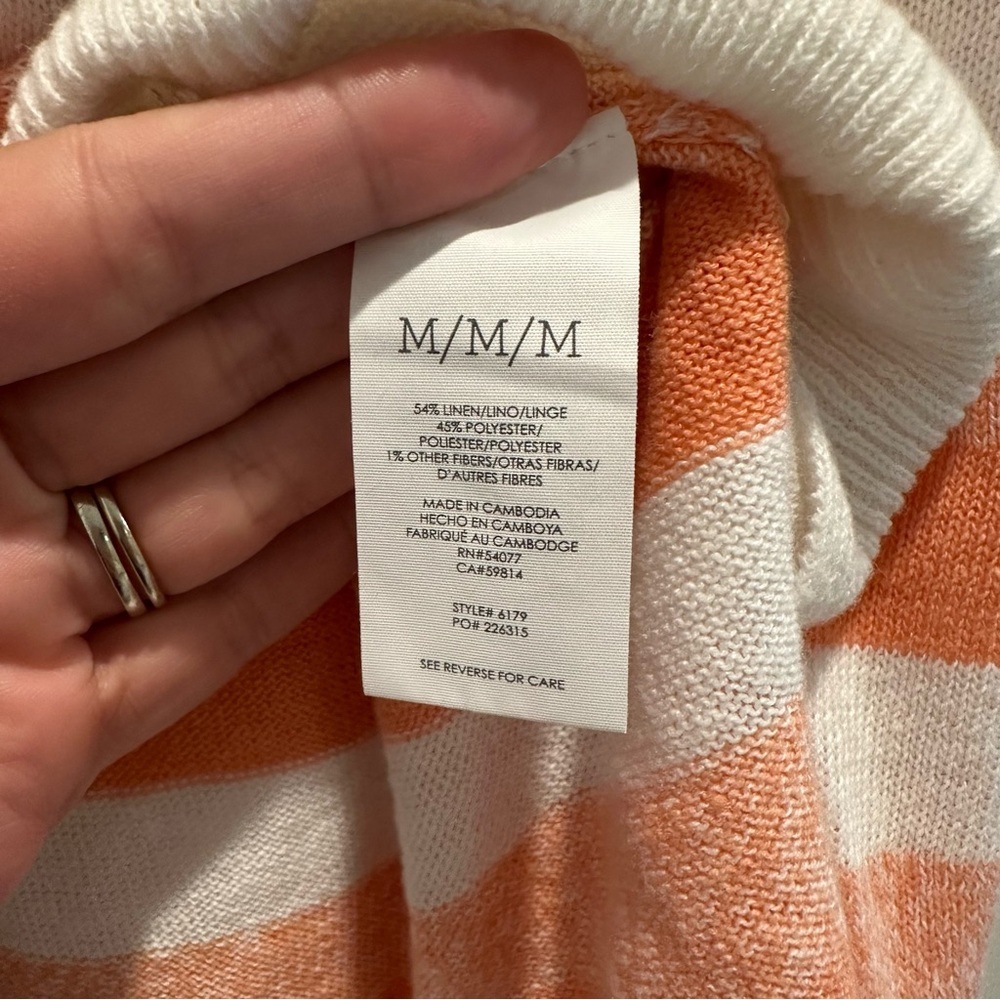 Cabi Women's Orange and White Striped Swish Pullover Sweater - Picture 3 of 5
